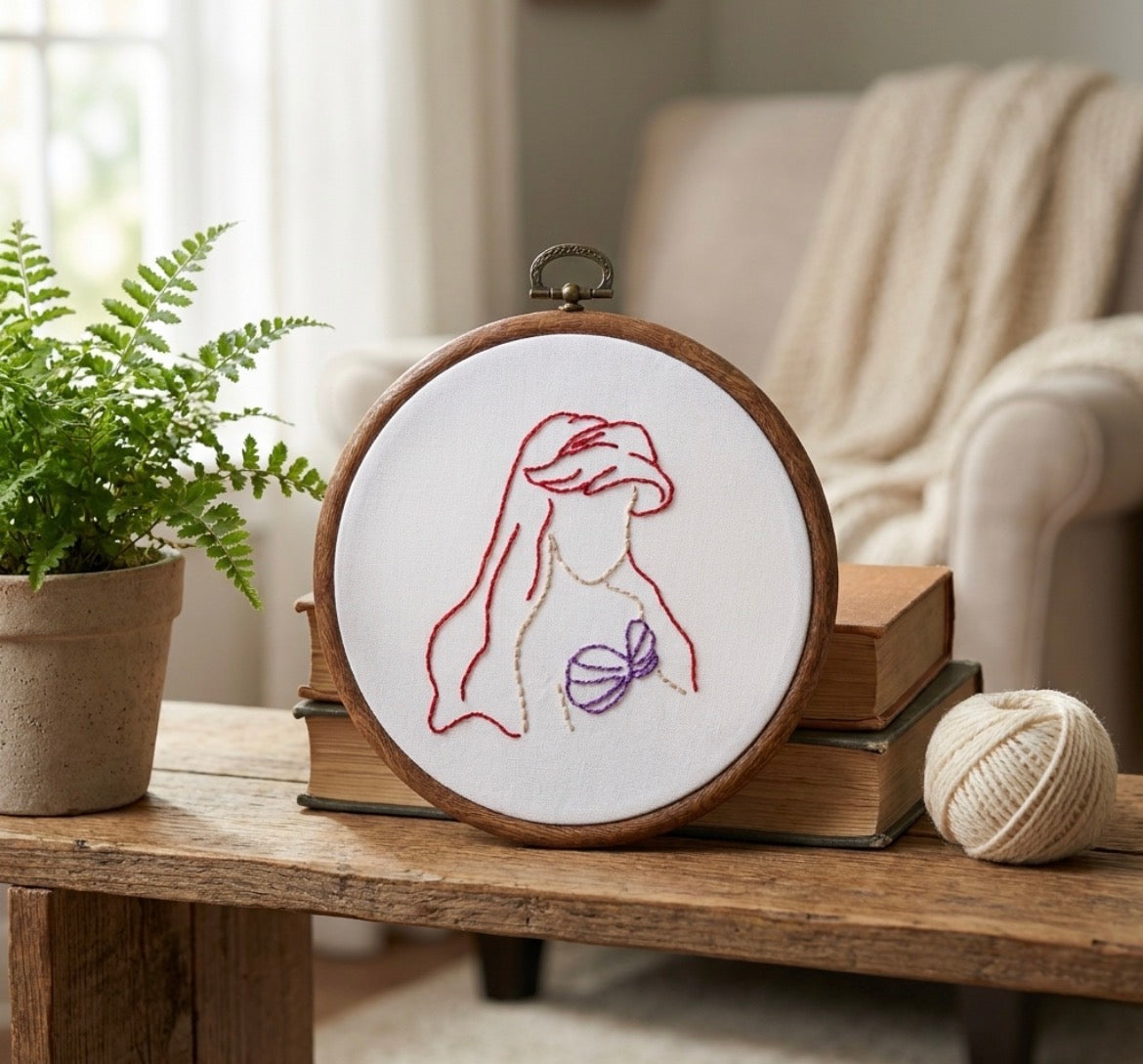 4” Princess Line Art Embroidery Hoop | Handmade Disney Inspired Embroidery | Minimalist Princess Wall Decor | Nursery Decor | Gift for Disney Fans