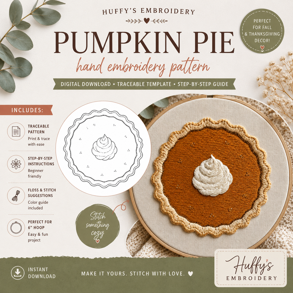 Pumpkin Pie Embroidery Pattern | Thanksgiving Fall Decor (PDF Download)