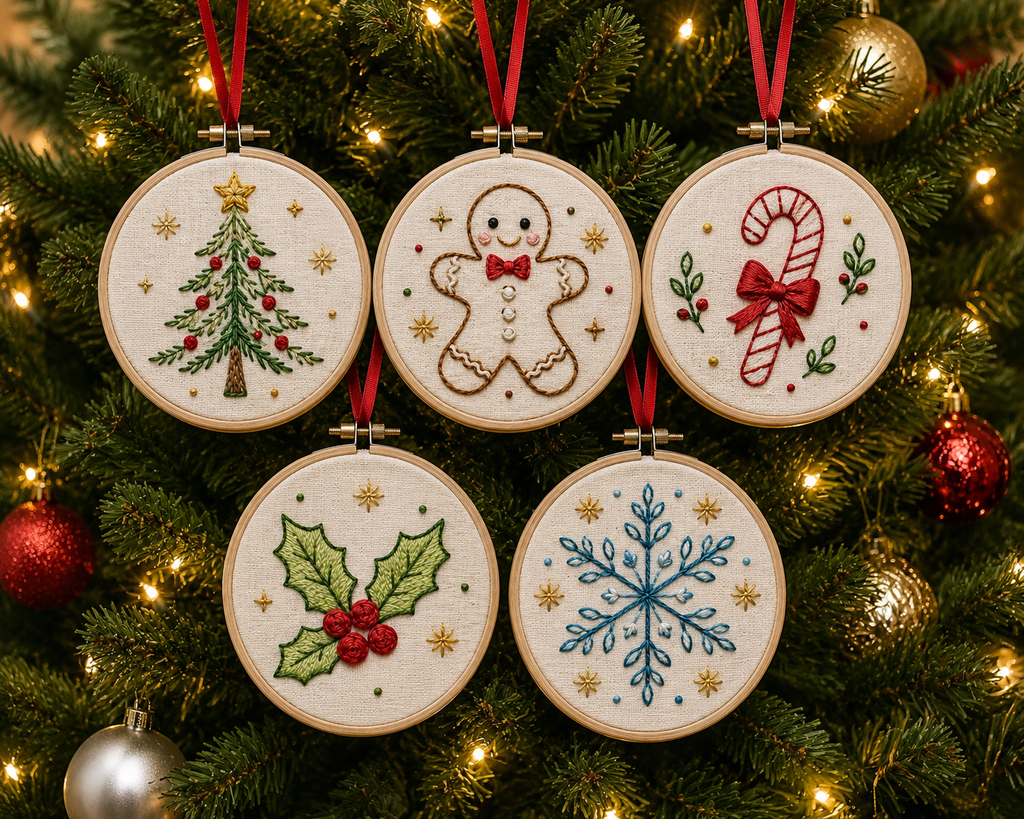 5 Christmas Ornament Embroidery Patterns | Beginner Holiday Hoop Designs (Digital Download)