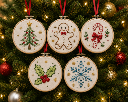 5 Christmas Ornament Embroidery Patterns | Beginner Holiday Hoop Designs (Digital Download)