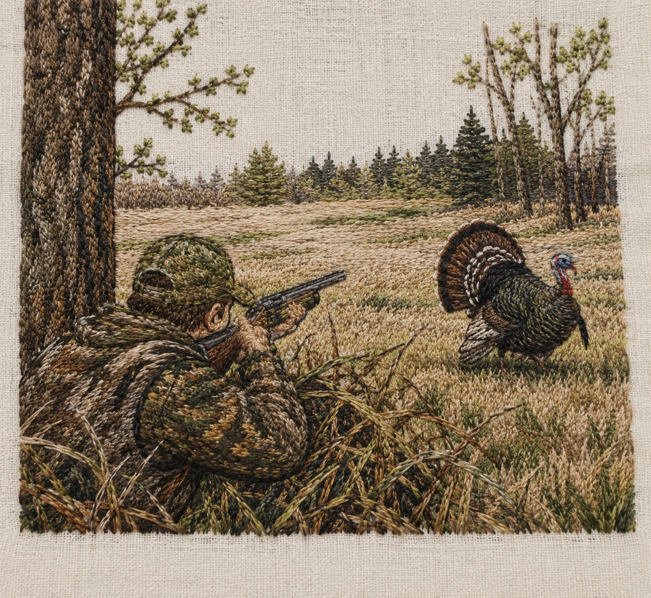 Turkey Hunting Scene Hand Embroidery Pattern PDF