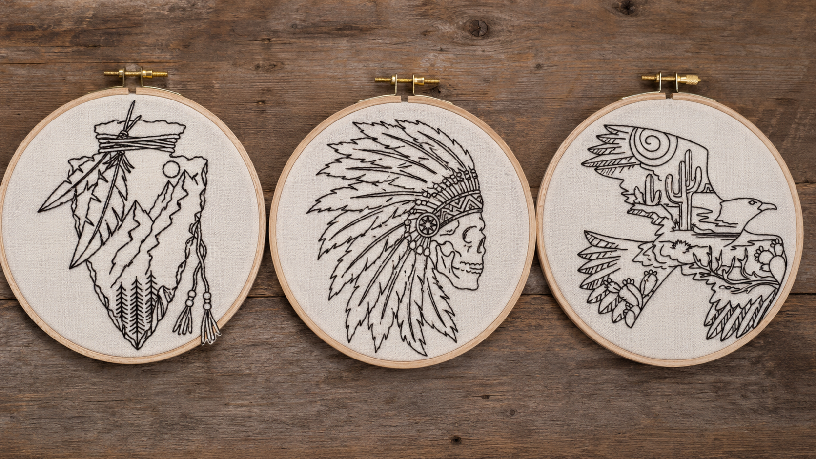 Western Hand Embroidery Patterns | Arrowhead, Skull, Eagle (3 PDF Designs)