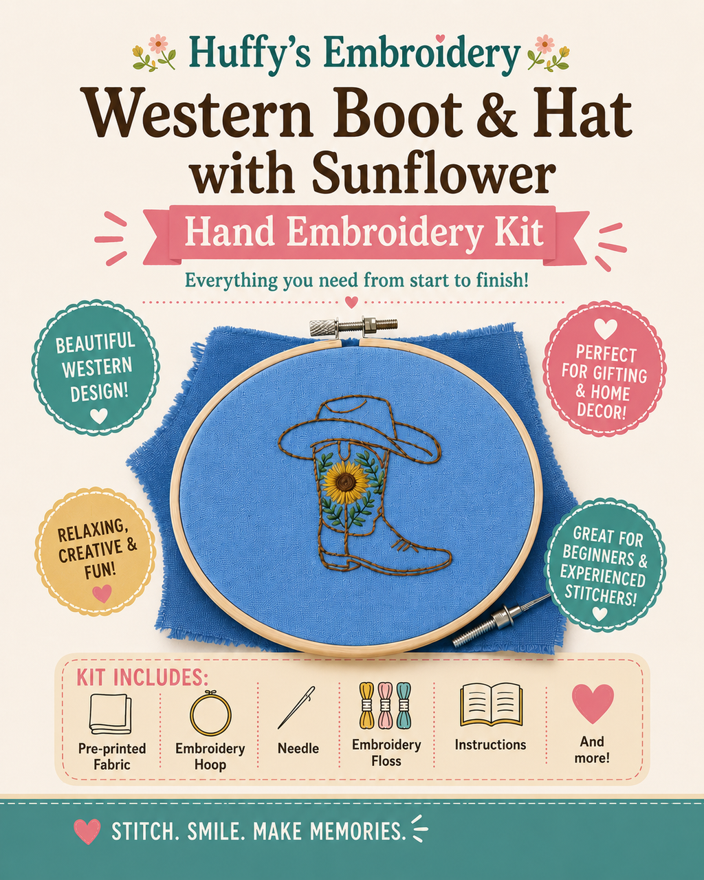 Boots & Sunflowers embroidery kit