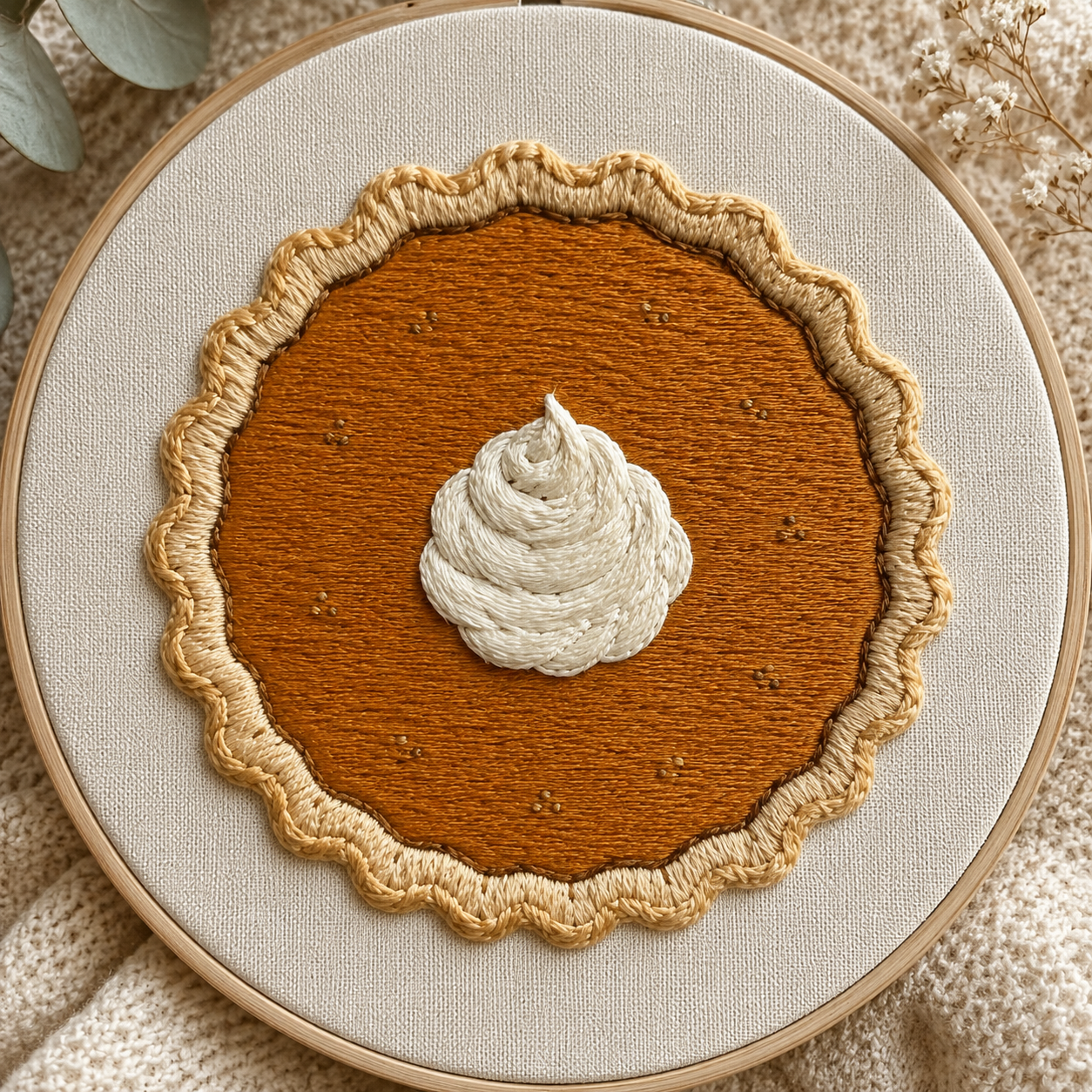 Pumpkin Pie Embroidery Pattern | Thanksgiving Fall Decor (PDF Download)