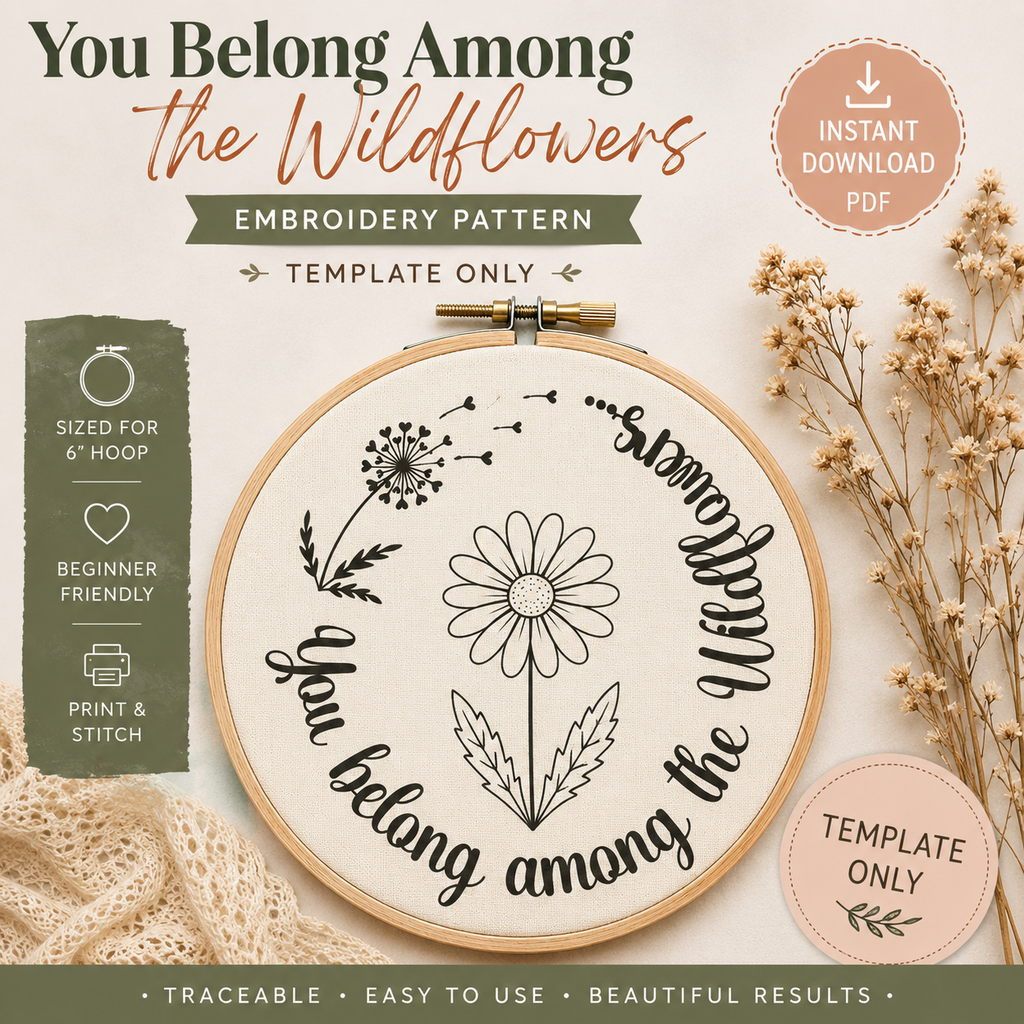 Wildflower Daisy Embroidery Pattern | Beginner Floral Hoop (PDF Download)