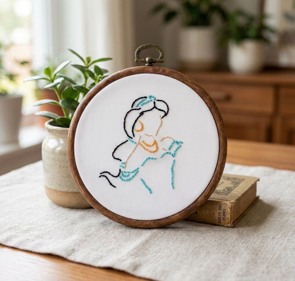 4” Princess Line Art Embroidery Hoop | Handmade Disney Inspired Embroidery | Minimalist Princess Wall Decor | Nursery Decor | Gift for Disney Fans