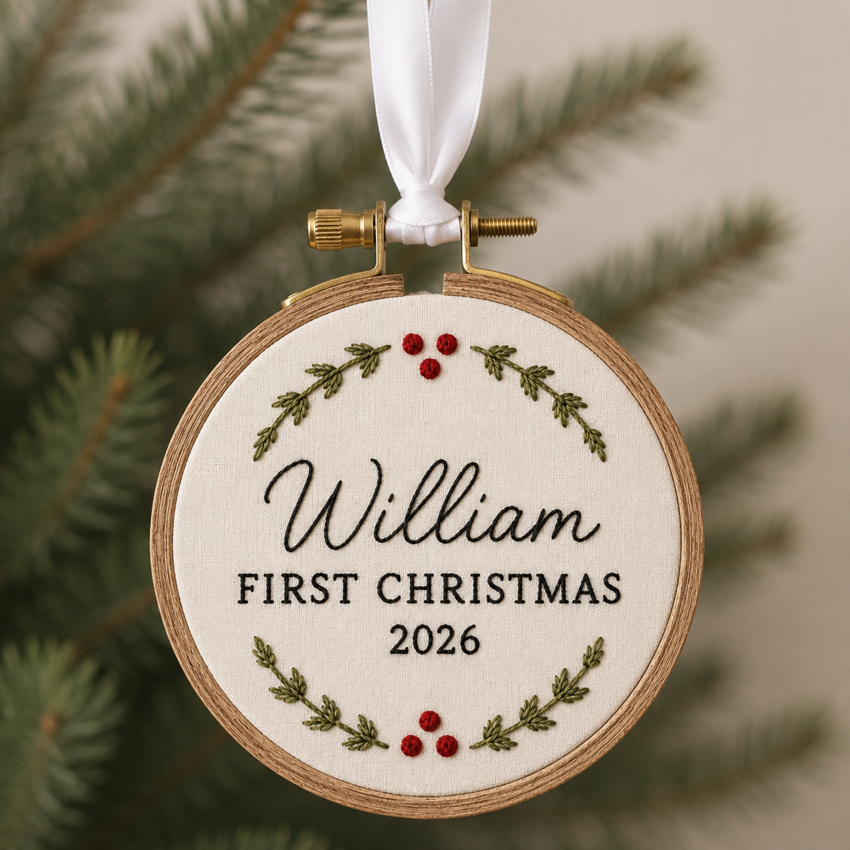 🎄 Personalized First Christmas Embroidery Ornament
