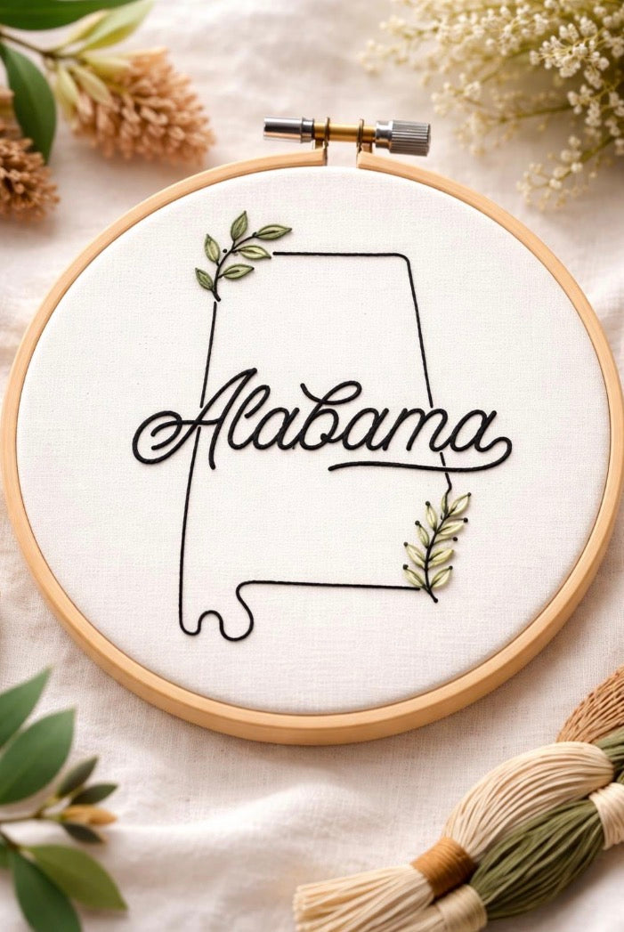 Alabama Floral Embroidery Pattern | 6" Hoop, Beginner DIY