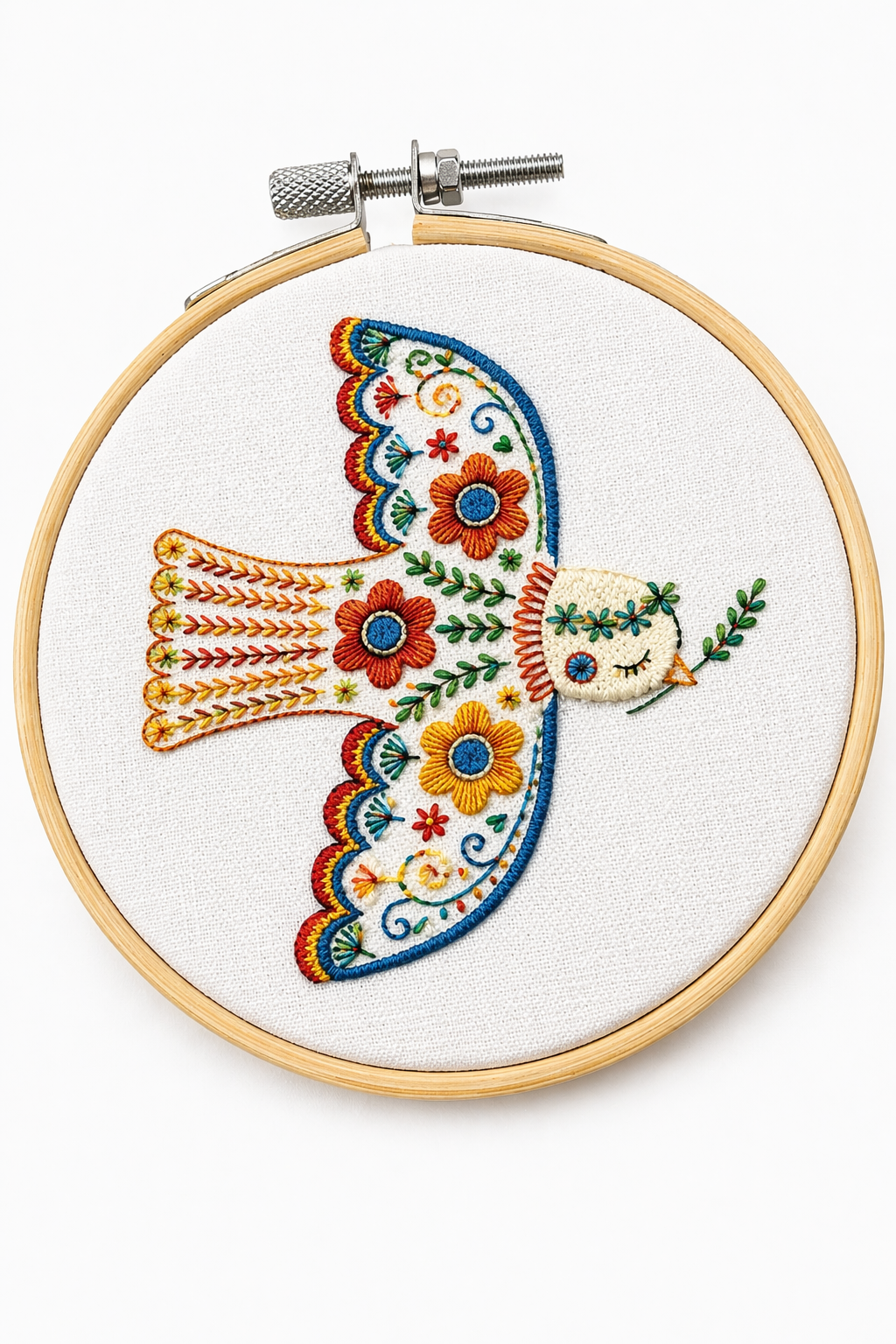Floral Folk Art Bird Embroidery Kit