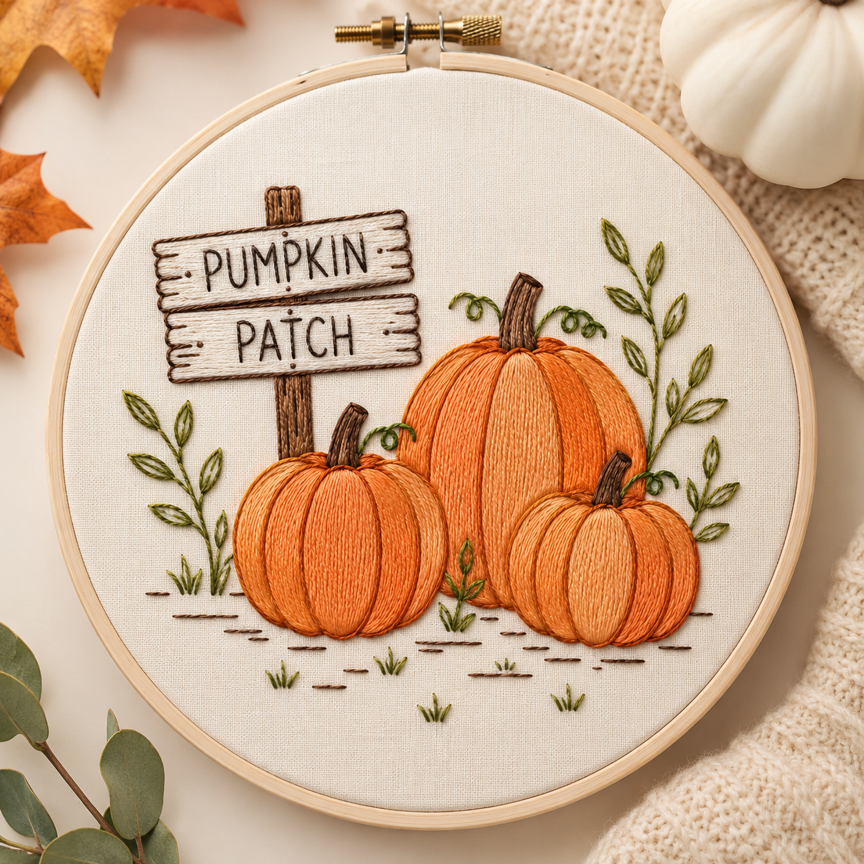 Pumpkin Patch Embroidery Pattern | Beginner Fall Hoop Art (PDF Download)