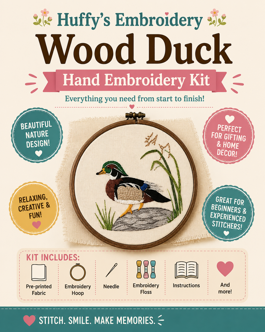 Wood duck embroidery kit