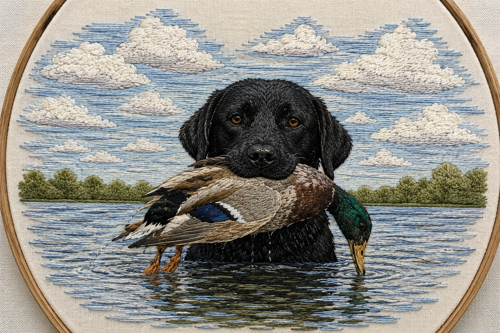 Black Lab Retriever & Mallard Hand Embroidery Pattern PDF