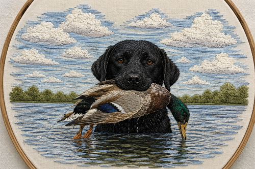 Black Lab Retriever & Mallard Hand Embroidery Pattern PDF