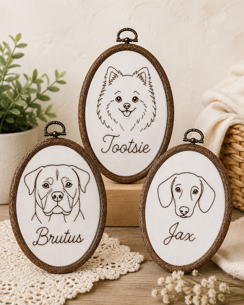 🐾 Custom Hand Embroidered Pet Portrait Hoop