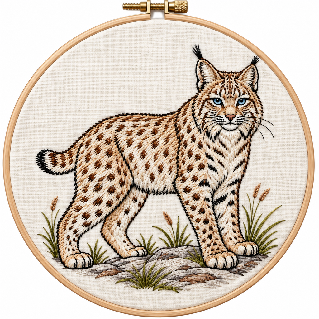 Blue-Eyed Bobcat Hand Embroidery Pattern | Wildlife Embroidery PDF